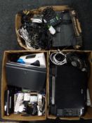 Three boxes of electricals including Epson printer, Sky plus HD box, Bt homehub 3,