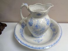 A blue and white Hadida wash jug and bowl