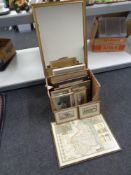 A box of gilt famed rectangular mirror, map of Northumberland after John Speede,