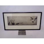 A limited edition monochrome etching titled ' Unexpected visitor' 114/150,