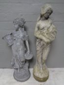 Two concrete garden ornaments : maidens