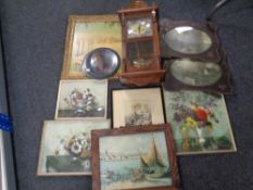 An eight day wall clock and a quantity of wall plaques,