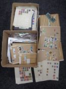 Two boxes of files, books and stamps on paper : world stamps including Germany, Poland,