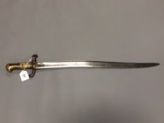 A 19th century French Chassepot sword bayonet (lacks scabbard)