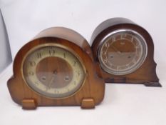 An oak cased mantel clock together with one further mantel clock