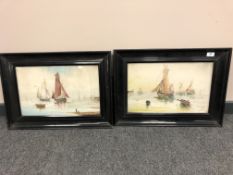 J G Mackenzie : Boats in calm water, watercolour 29 cm x 46 cm, together with the companion piece,