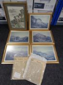 A box of Japanese watercolour, five framed Henry Salt prints,