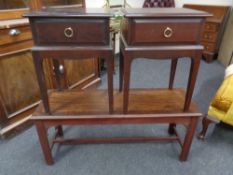 A pair of Stag Minstrel bedside stands fitted a drawer together with a coffee table
