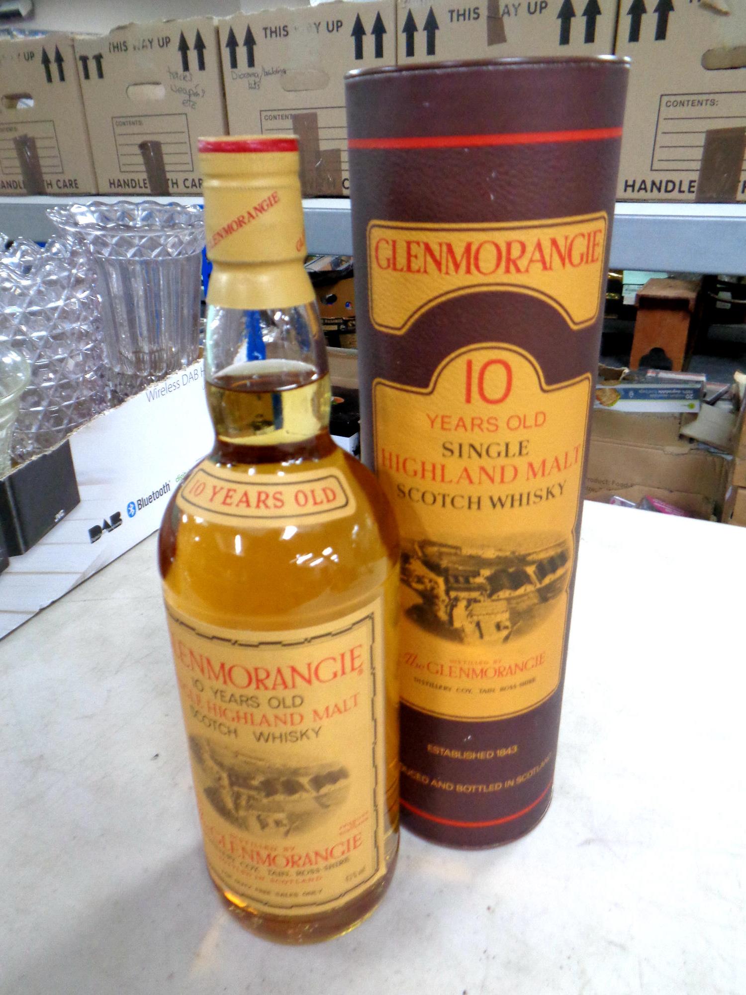 A bottle of Glemorangie 10 years old single malt Highland Scotch whisky 1 litre