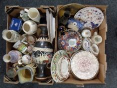 Two boxes of ceramics including Welsh plates, calendar plates by Ringtons & Wedgwood, beer stein,