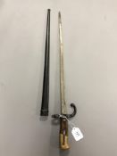 A 19th century French Gras rifle epee bayonet, dated 1879,