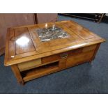 A Barker & Stonehouse storage coffee table fitted drawers and shelves with a marble inset panel