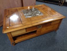 A Barker & Stonehouse storage coffee table fitted drawers and shelves with a marble inset panel