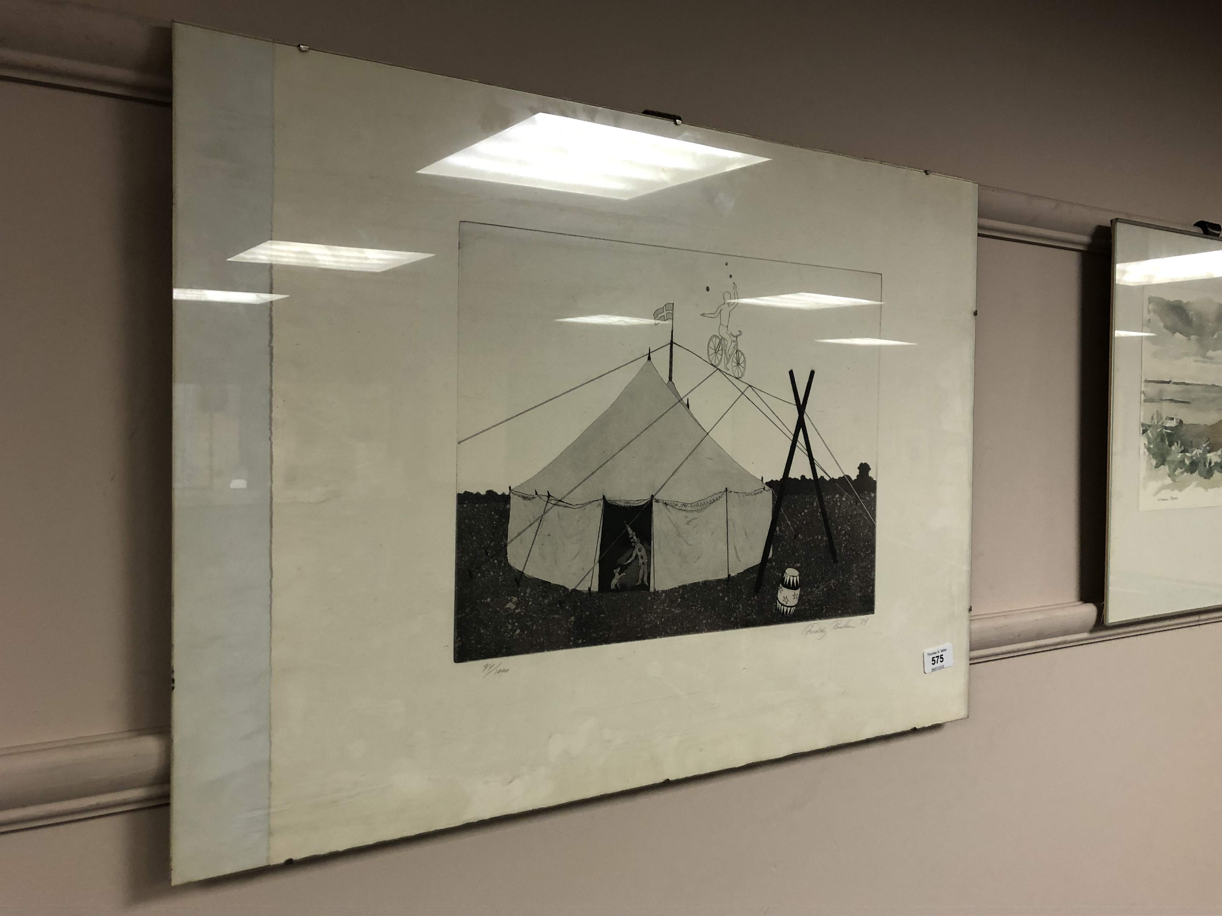A continental limited edition print - Circus tent, 94/1000, indistinctly signed, 40 cm,