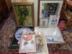 Nine assorted framed pictures to include Private Lives theatre poster,