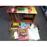 A teak box containing a quantity of LP's including Elvis,