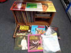 A teak box containing a quantity of LP's including Elvis,