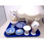 A tray of Wedgwood Jasperware dishes and trinket box, Spode Italian plate,
