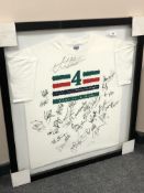 A framed signed rugby shirt : Leicester Tigers