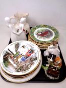 A tray of Royal Albert Christmas plates, Coalport Moments figure, Royal Doulton figure Amanda,