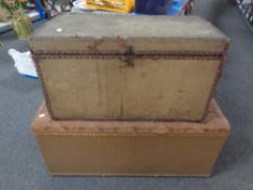 A 19th century pine canvas upholstered trunk together with a loom blanket box