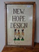 A twin-sided hand-painted wooden panel 'New Hope Design' in a pine frame.