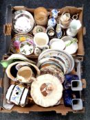 Two boxes containing antique and later ceramics to include collector's plates,