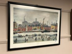 After L S Lowry : Northern River scene, colour print,
