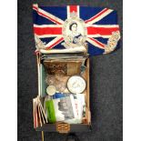 A box of commemorative china and glass, souvenir programme,