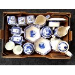 A box of Ringtons blue and white ceramics