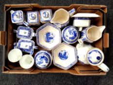 A box of Ringtons blue and white ceramics