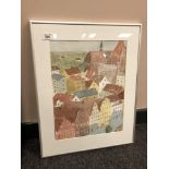 Else Andersen : Arial view of a town, watercolour, signed,