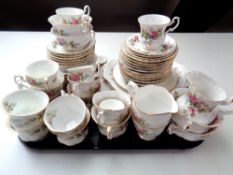 A tray of Royal Albert Moss Rose tea and dinner china