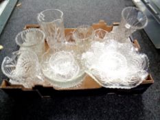 A box containing a quantity of cut glass and lead crystal vases, bowls, water jug etc.