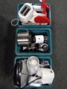 Three crates of kitchen electricals and kitchenalia