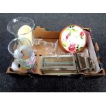 A box of glass and metal candle holder, glass candlesticks,