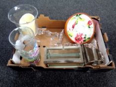 A box of glass and metal candle holder, glass candlesticks,