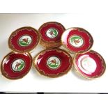 A quantity of Solian ware red and gilt dessert plates and pair of comports together with a Maling