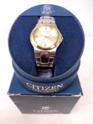 A Citizen gold plated and stainless steel wrist watch in box