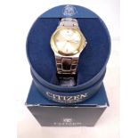 A Citizen gold plated and stainless steel wrist watch in box