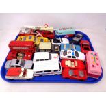 A tray of play worn die cast vehicles including Corgi,
