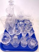 A tray of assorted glass ware, Edinburgh crystal, glass and decanters,