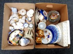 Three boxes of tea china, collector's plates, German stein, continental dinner plates,