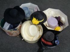 Five assorted hat boxes, lady's formal hats,