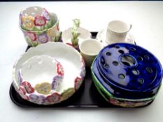 A tray of Maling rose bowl, Pansy decorated china bowls,