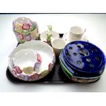 A tray of Maling rose bowl, Pansy decorated china bowls,