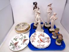 A tray containing four Giuseppe Armani Art Deco figures together with a pair of further china busts,