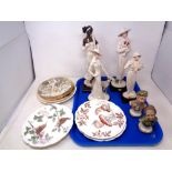 A tray containing four Giuseppe Armani Art Deco figures together with a pair of further china busts,