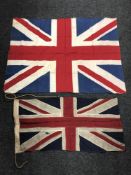 Two antique British Union flags,