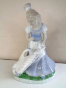 A Spanish figure of a lady feeding birds CONDITION REPORT: Copy Lladro mark on base.